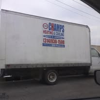 Champs Heating & Cooling branded service truck