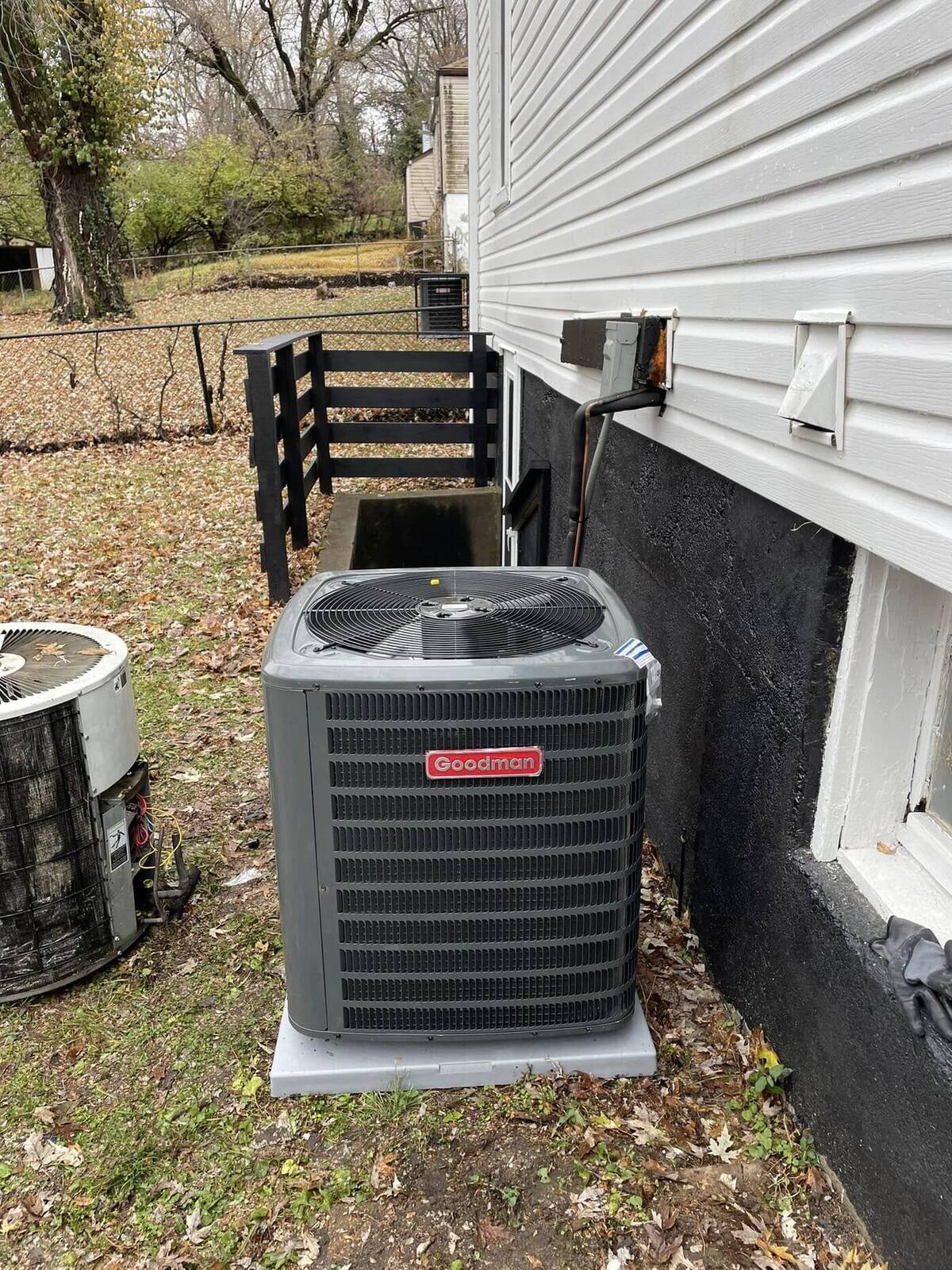 Champs Heating & Cooling technician's Goodman AC unit installation
